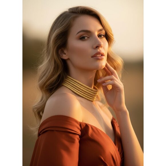 African Gold Rope Weave Multilayer Tribal Choker Necklace for Women - Picture 7 of 9